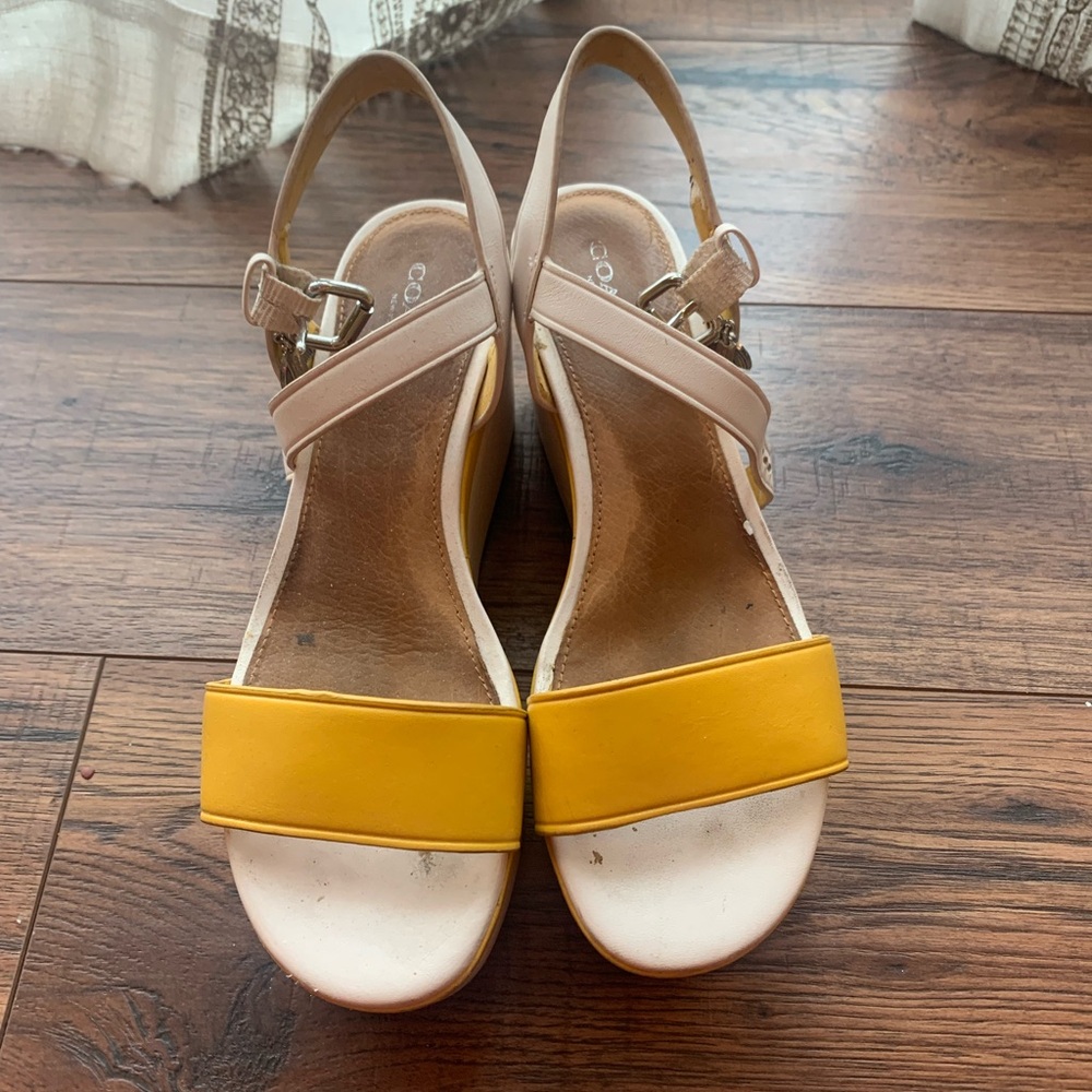 LAST CALL - Coach Yellow And White Platform Wedge Shoes - Picture 2 of 5